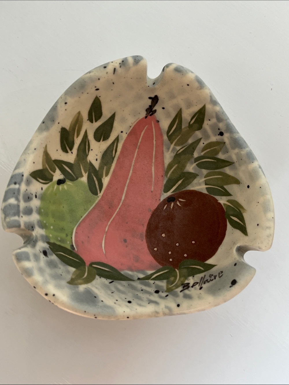 Vintage Marc Bellaire California Art Pottery Still Life Ashtray Hand Painted MCM